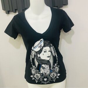 Fatal Y2K Black Cotton Graphic T Shirt Sailor Girl Womens Junior Size S